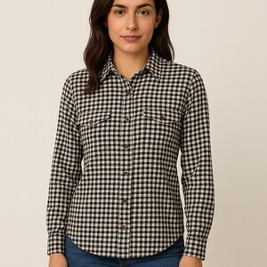 CC Filson Women’s Black White Gingham Button Down Shirt Classic Outdoor Style S